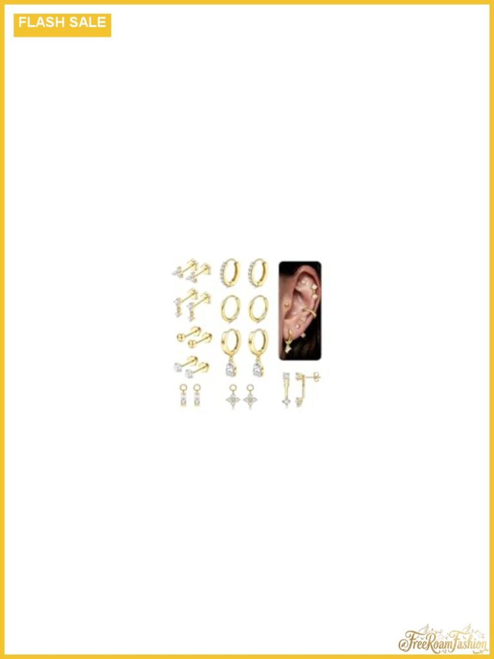 20pcs 14K Gold Plated Surgical Stainless Steel Flat Back Stud Earrings Set for
